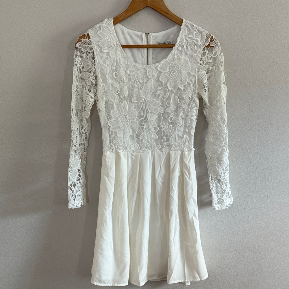 Charlotte Russe White Lace Long Sleeve Dress